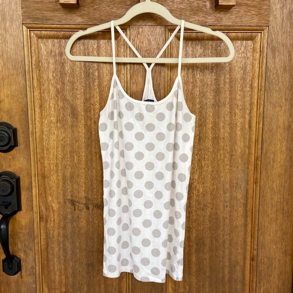 American Eagle | Cream tank with gray polka dots